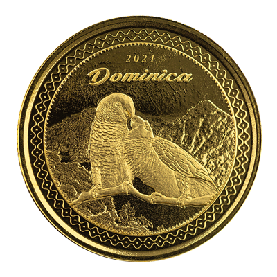 A picture of a EC8 Dominica Sisserou Parrot 1 oz Gold Coin (2021)